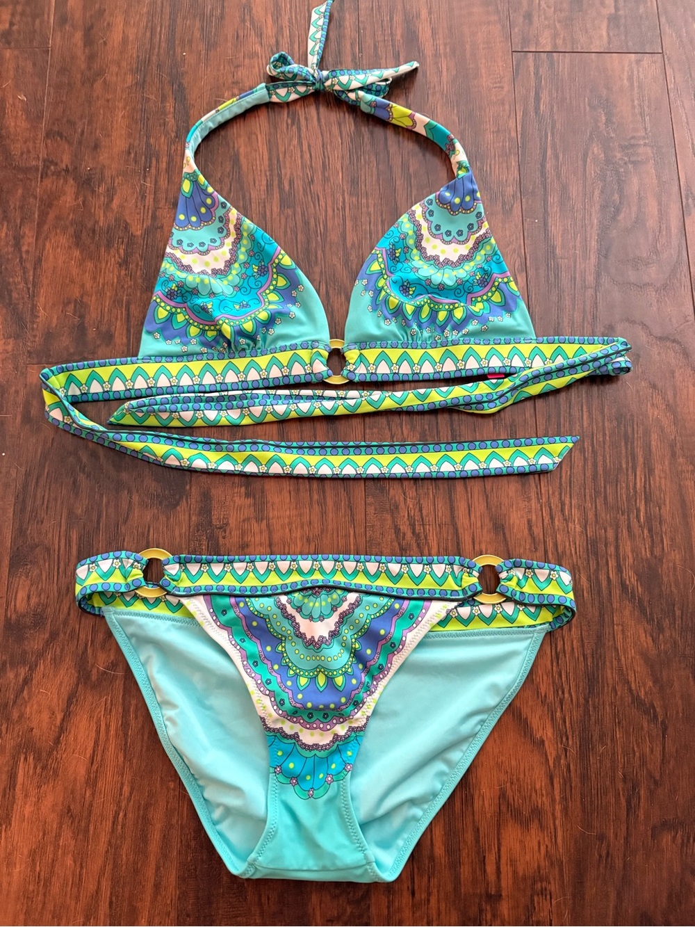 Victoria's Secret Turquoise & Teal Printed Halter Bikini